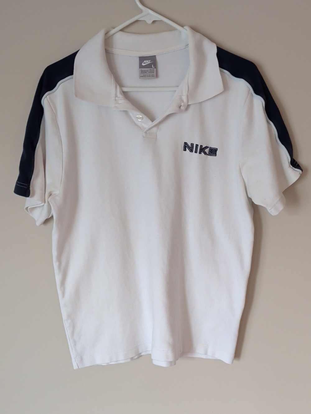 Vintage Nike White Polo with Navy Shoulder Panels - Kids